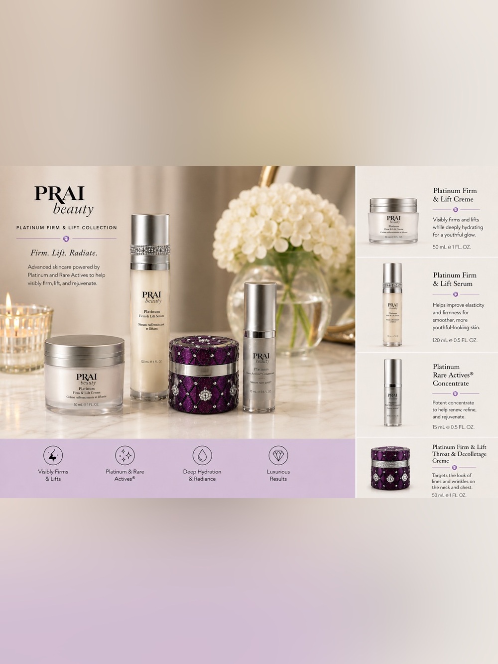 ✨ PRAI Beauty Platinum Firm & Lift Collection Bundle – 4 Pieces ✨